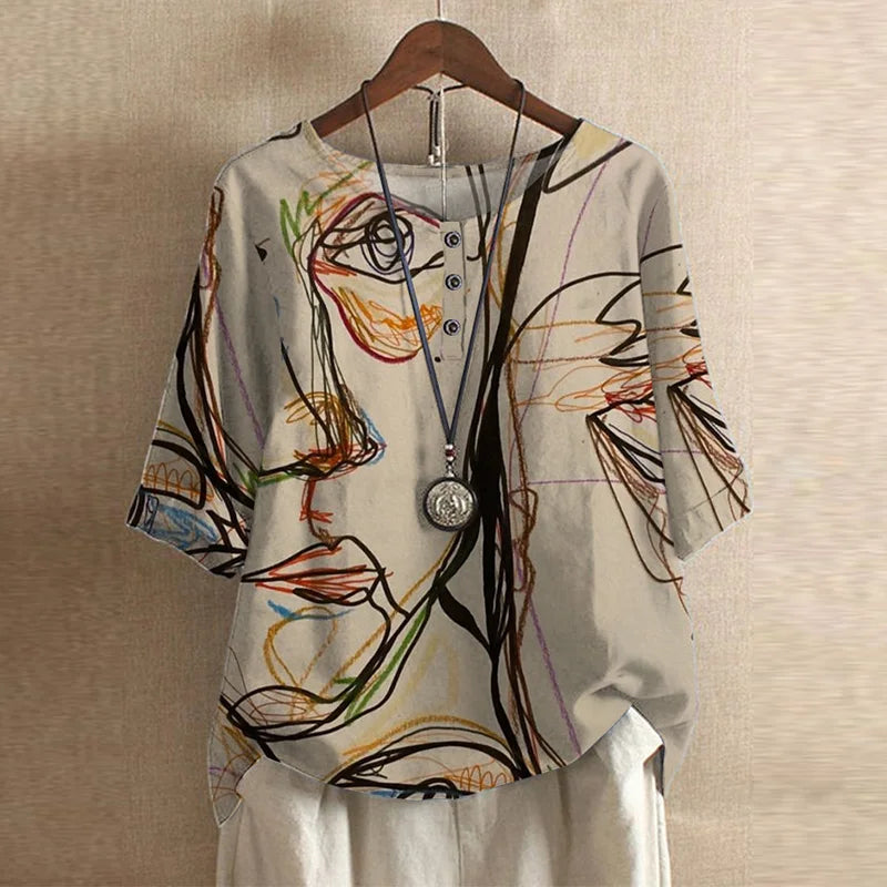 Women's Vintage Floral Print Loose Fit Blouse