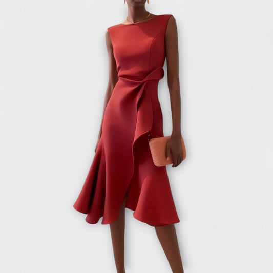 Elegant Asymmetric Midi Dress Draped
