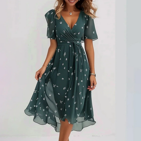 Floral Wrap Midi Dress Women Elegant Summer Style