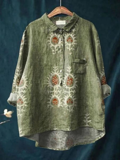 Printed Button-Up Shirt Women Loose Fit Floral Style