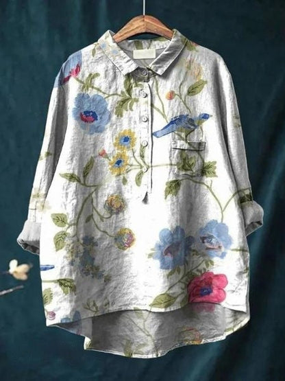 Printed Button-Up Shirt Women Loose Fit Floral Style