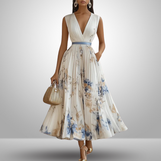 Floral V-Neck Sleeveless Midi Dress for Women