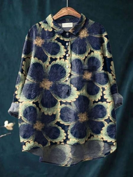 Printed Button-Up Shirt Women Loose Fit Floral Style