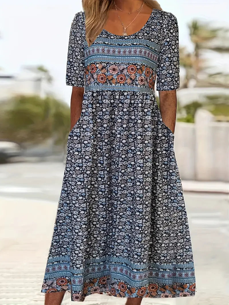 Floral Square Neck Midi Dress Women