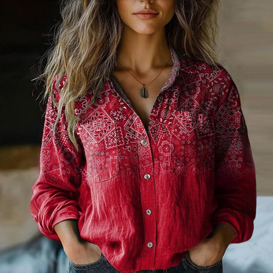 Boho Printed Long Sleeve Shirt Women Everyday Style