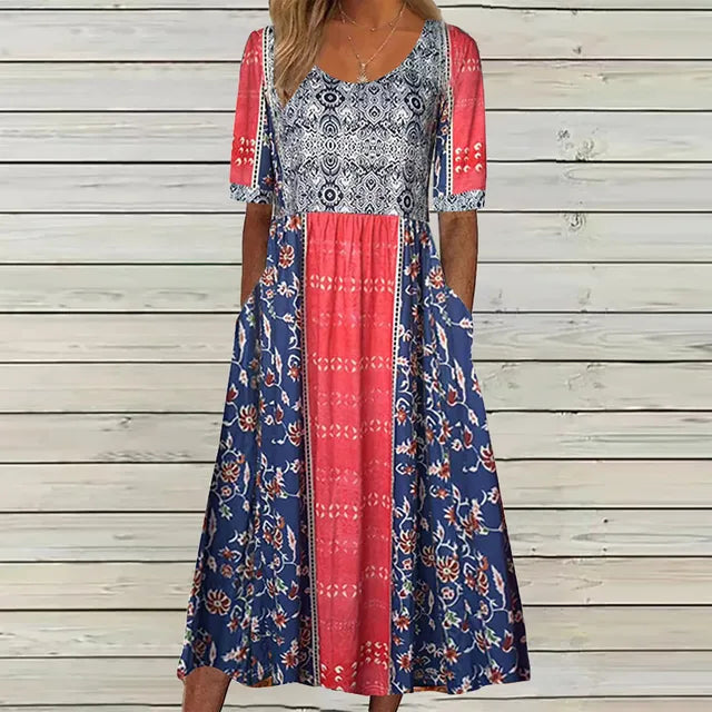Floral Square Neck Midi Dress Women