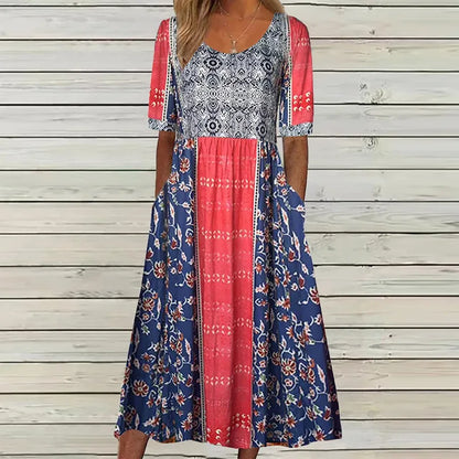 Floral Square Neck Midi Dress Women