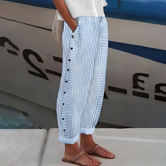 Relaxed Fit Striped Ankle Trousers With Pockets