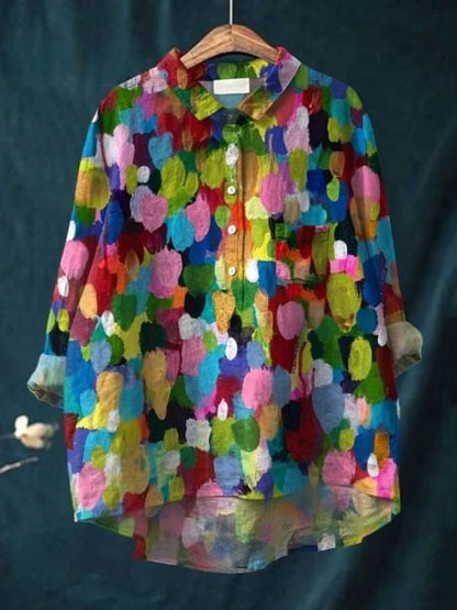 Printed Button-Up Shirt Women Loose Fit Floral Style