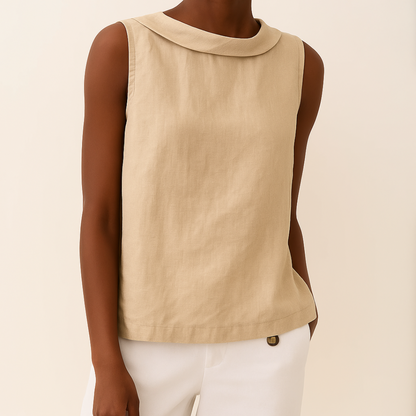 Maria Sleeveless Roll Collar Top for Women, Summer