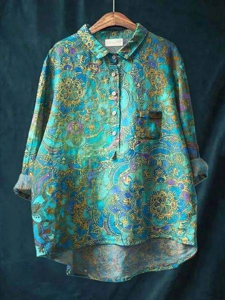 Printed Button-Up Shirt Women Loose Fit Floral Style