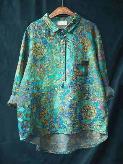 Printed Button-Up Shirt Women Loose Fit Floral Style