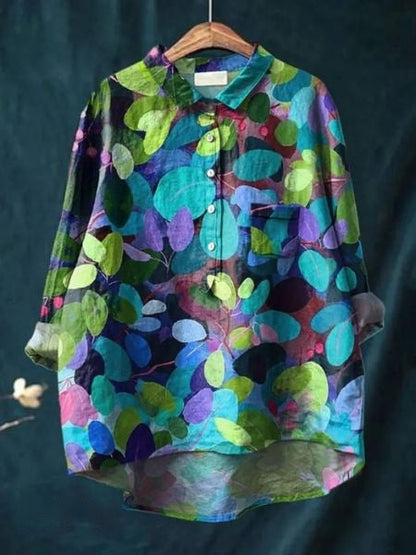 Printed Button-Up Shirt Women Loose Fit Floral Style
