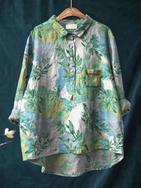 Printed Button-Up Shirt Women Loose Fit Floral Style