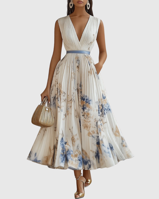 Pleated Maxi Dress with Long Sleeves for Women