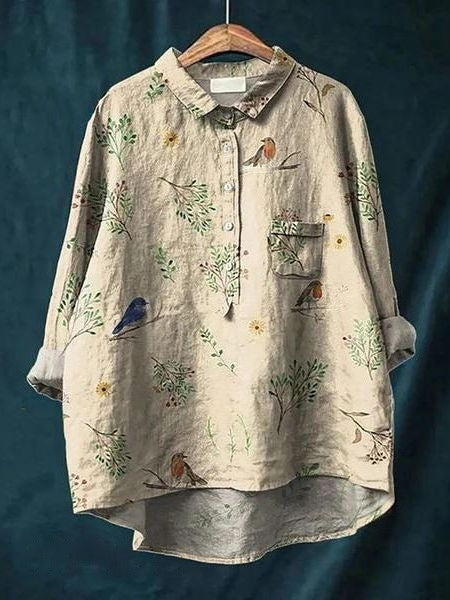 Printed Button-Up Shirt Women Loose Fit Floral Style