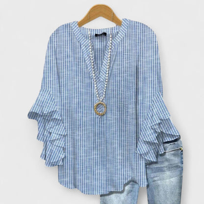 Floral V-Neck Ruffle-Sleeve Blouse Vintage Style