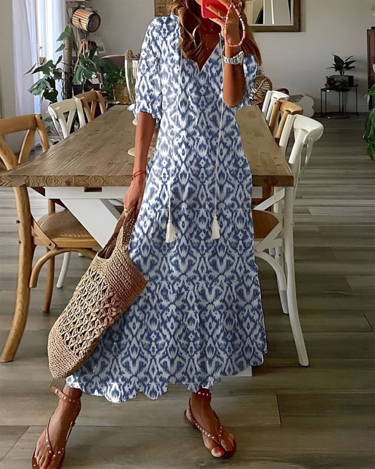 Women's Free-Spirited Tassel Tie-Front Boho Maxi Dress