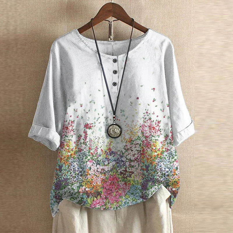 Women's Vintage Floral Print Loose Fit Blouse