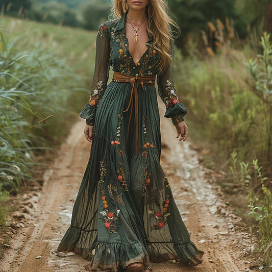 Bohemian Floral Maxi Dress for Women