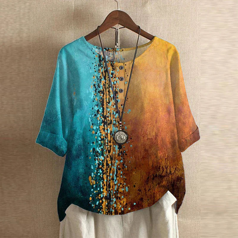 Women's Vintage Floral Print Loose Fit Blouse