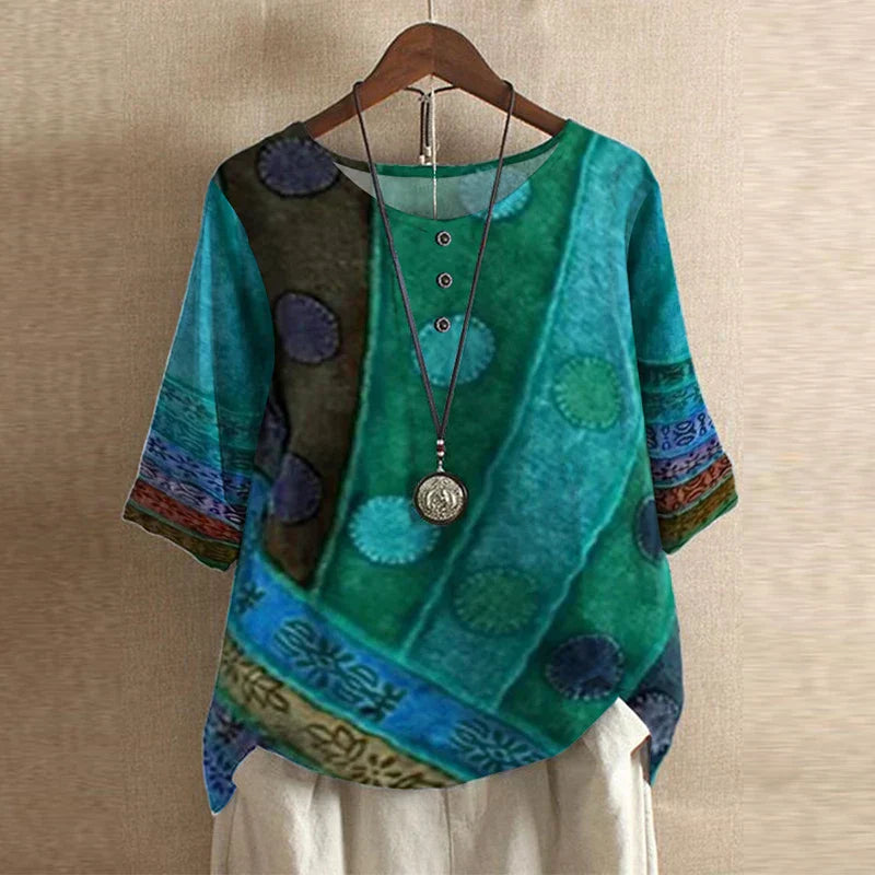 Women's Vintage Floral Print Loose Fit Blouse