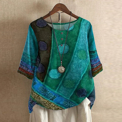 Women's Vintage Floral Print Loose Fit Blouse