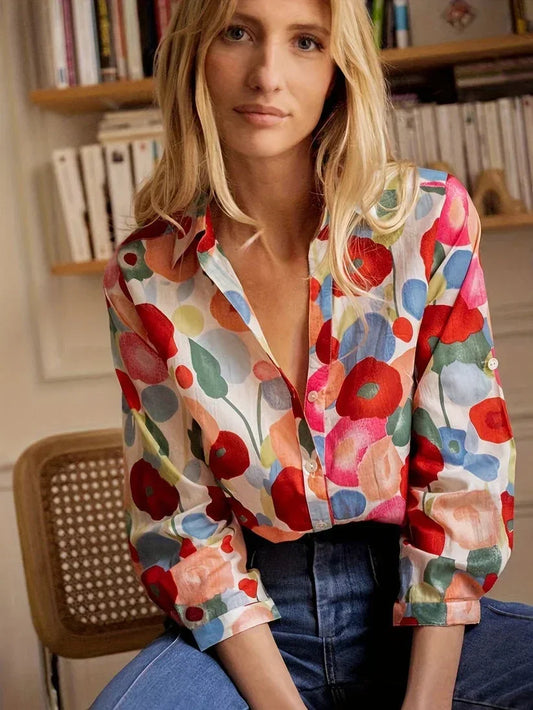 Women's Long Sleeve Floral Print Blouse