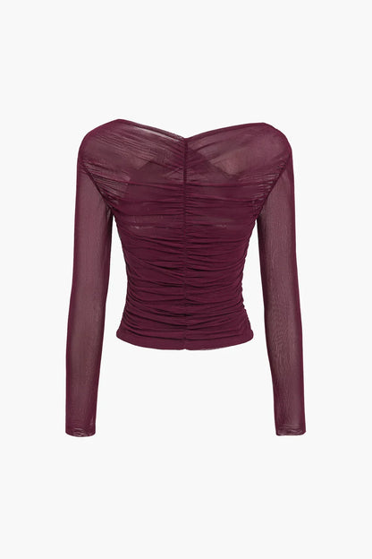 Elegant Draped Long Sleeve Crop Top for Women