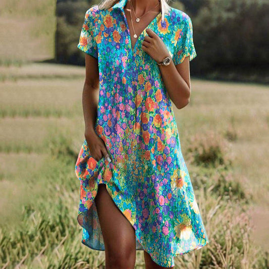 Women’s Floral V-Neck Swing Midi Dress